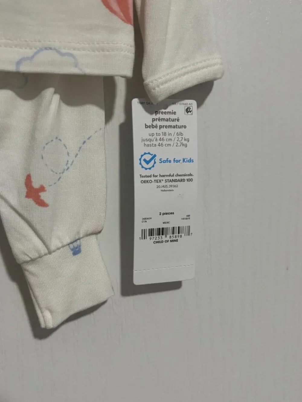 Carter's Child of Mine Baby 2-Piece Outfit Set, White Hot Air Balloon, Preemie - Picture 3 of 5
